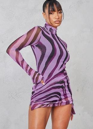 Трендовое платье из сетки с животным анималистичным принтом зебра plt открытая спина