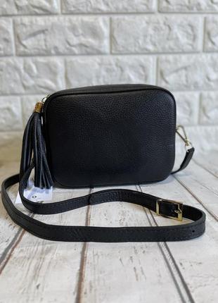 Італійська шкіряна сумочка кросбоді чорна