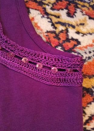 Женская блуза футболка майка топ фиолетового цвета с кружевом пайетки нарядная, првсякдненная, летняя стильная, новая недорогоя7 фото