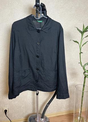 Черная льняная рубашка united color’s of benetton пиджак 100% лен италия р. m-l