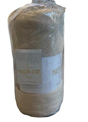 Простынь на резинке с наволочками maison dor terry fitted sheet beige махровая 180*200 +28 см,50*70 см бежевая1 фото