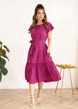 Свободное фиолетовое платье с воланом1 фото