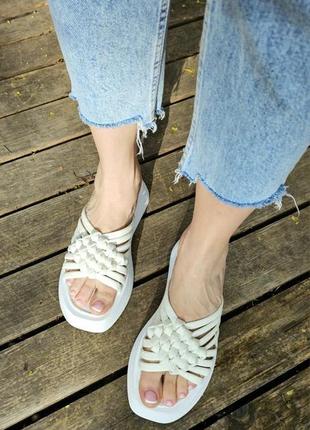 Шльопанці жіночі натуральна шкіра макраме білі