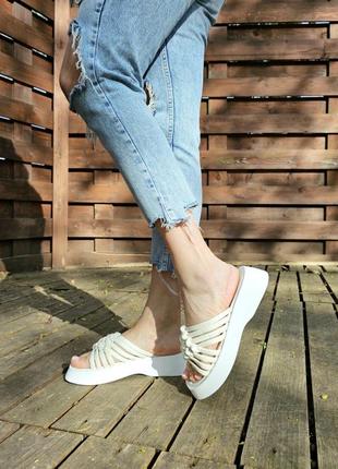 Шльопанці жіночі натуральна шкіра макраме білі