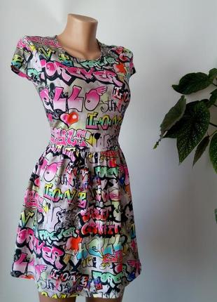 Короткое платье  граффити 44 размер нарядное новое george6 фото