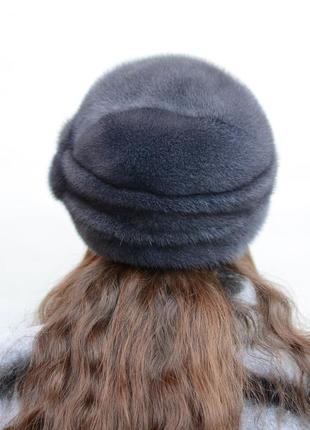Зимова жіноча норкова шапка "кулька-квітка" баклажан3 фото