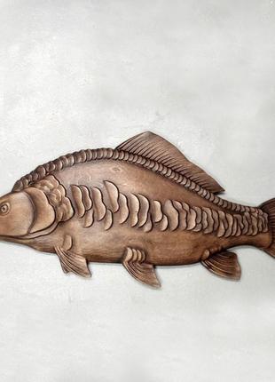 Короп дзеркальний риба різьблена дерев'яна розмір 10 х 20 см.5 фото
