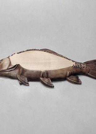 Доска разделочная декоративная, подарочная доска резная с рыбой из дерева, доска для подачи размер 28 х 14 см.2 фото