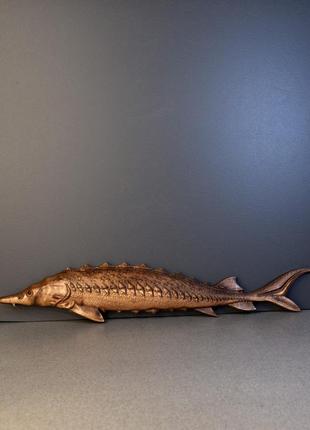 Риба осетр різьблена дерев'яна розмір 6 х 30 см.3 фото