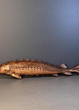 Рыба осетр резная деревянная размер 6 х 30 см.