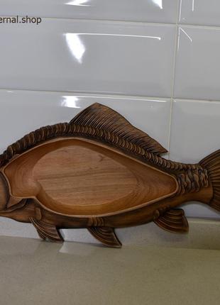 Тарілка під рибу карп дзеркальний різьблена дерев'яна. розмір 10 х 20 см.
