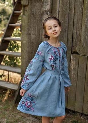 Лляне дитяче плаття-вишиванка1 фото