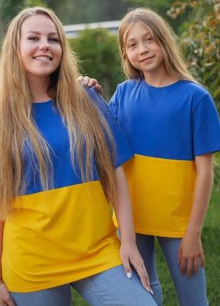 Жіноча патріотична футболка оверсайз прапор україни, жовто-синя футболка