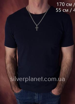 Серебряная цепочка с крестиком мужская. освященный кулон крестик и цепь на шею бисмарк серебро 925. длин 55 см2 фото