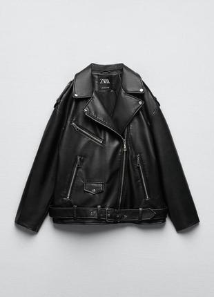 Черная кожаная куртка zara, косуха zara, куртка из экокожи zara3 фото
