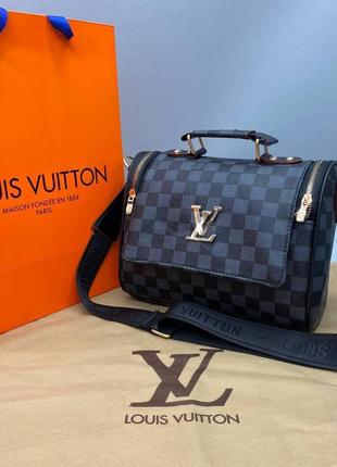 Сумка черная в клетку женская в стиле louis vuitton клатч сумочка саквояж луи витон кросс боди