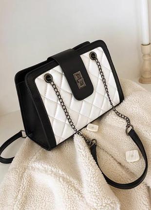 Женская сумка экокожа 24х17х10 см. 5037-1 черная с белым