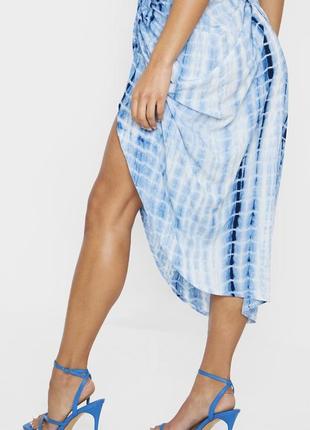Женская синяя юбка с вырезом на молнии2 фото
