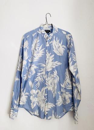 Голубая гавайская рубашка zara slim fit