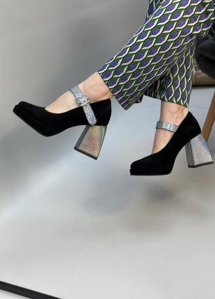 Туфли из натуральной итальянской кожи и замша женские на каблуке4 фото