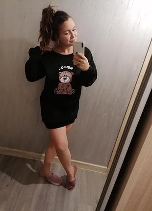 Чорна сукня утеплена с ведмедиком