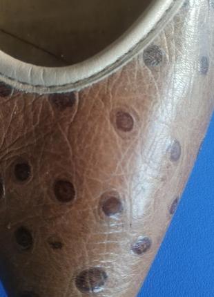 Бжевые туфли-лодочки со страусиной кожи5 фото
