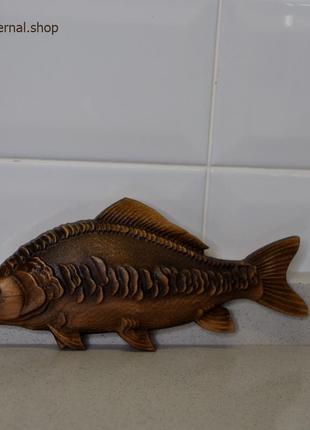 Карп зеркальный рыба резная деревянная размер 40 х 20 см.