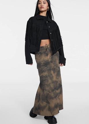 Джинсова куртка джинсовка з бахромою китицями stradivarius