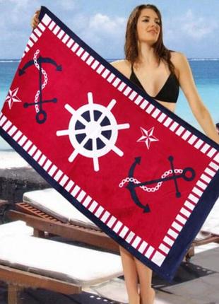 Полотенце для пляжа от бренда shamrock красное с якорями