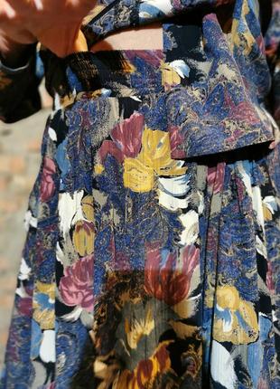Винтажный костюм из вискозы пиджак жакет блейзер юбка длинная в принт цветы elinette4 фото