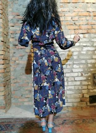 Винтажный костюм из вискозы пиджак жакет блейзер юбка длинная в принт цветы elinette7 фото
