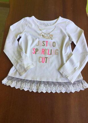 Реглан кофточка нарядная с кружевом от children's place на 4-5 лет 100% хлопок