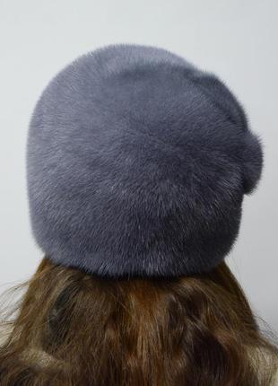 Жіноча зимове норкова шапка "кулька листочки" сапфір3 фото