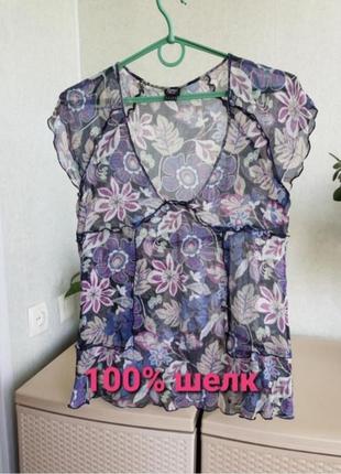 Шелковая блуза натуральный шелк жатка цветочный принт esprit1 фото