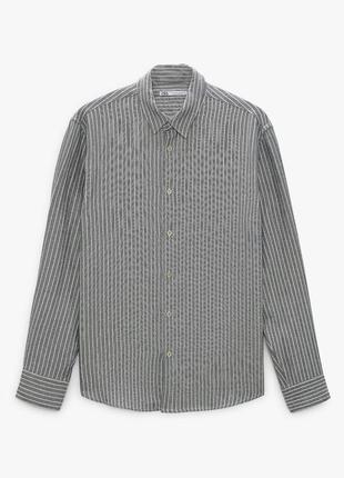 Шикарна сорочка zara herringbone textured shirt navy/white3 фото