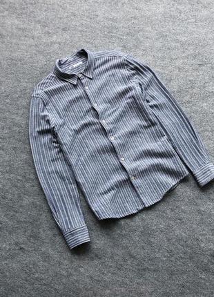 Шикарна сорочка zara herringbone textured shirt navy/white2 фото