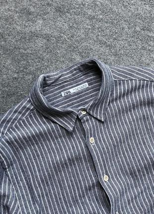 Шикарна сорочка zara herringbone textured shirt navy/white4 фото