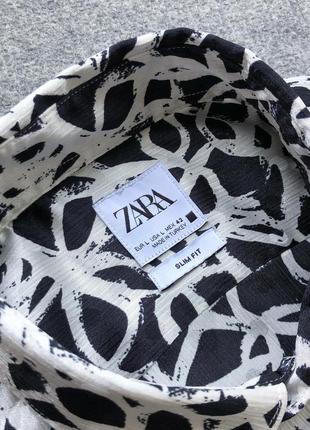 Лимитированная рубашка zara two-tone print slim fit shirt white/black6 фото