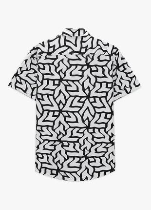 Летняя рубашка zara slim fit hawaiian shirt white/black7 фото
