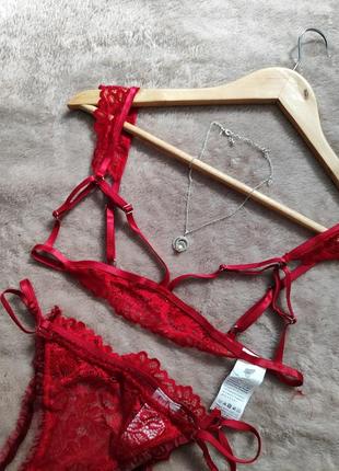 Красный эротический сексуальный комплект с м л s m l 42 44 46 50 открытый набор белья2 фото