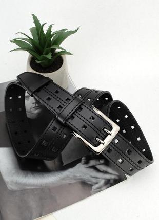 Ремень мужской кожаный ps-4043 (125 см) черный с перфорацией6 фото