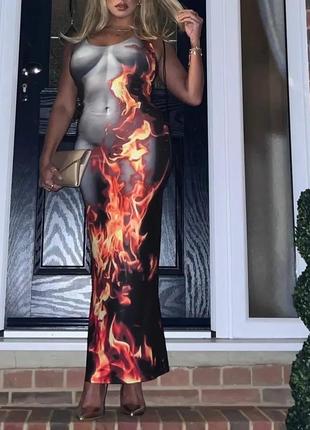 Платье силуэт женского тела,длинное,макси с огнём2 фото