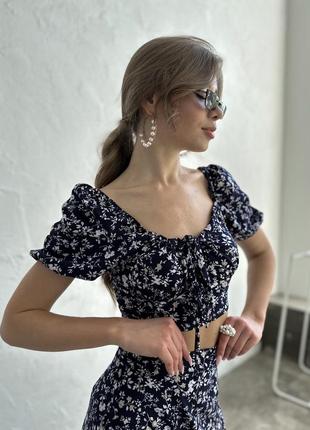Костюм с длинной юбкой миди женский легкий летний на лето цветочный базовый нарядный повседневный черный юбка длинная топ5 фото