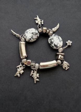 Винтажный браслет с ангелочками , метал керамика италия