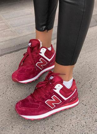 Зимние кроссовки new balance 574 в красном цвете (осень-зима-весна)😍