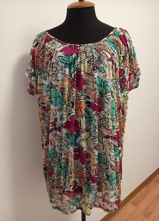 Тонкая летняя трикотажная блузка в цветочек gina benotti оверсайз,грудь 142 см.