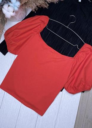 Новая красная трикотажная блуза h&m xl блуза с объемными рукавами буфами блуза с квадратным вырезом