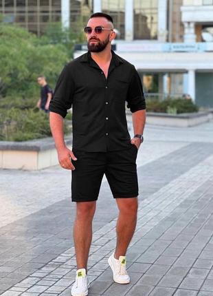 Брючный костюм с шортами мужской легкий летний базовый черный синий голубой шорты...