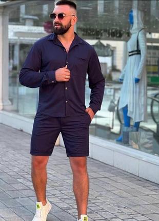 Брючный костюм с шортами мужской легкий летний базовый черный синий голубой шорты...