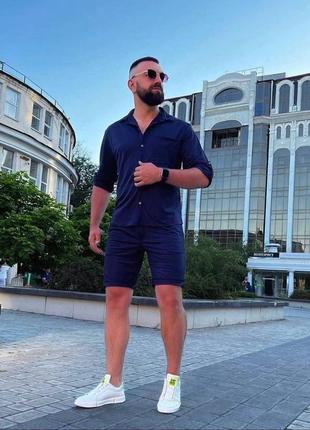 Брючный костюм с шортами мужской легкий летний базовый черный синий голубой шорты...